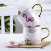 Mugs Mug With Lid And Spoon Cartoon Ceramics Flamingo Coffee Milk Cute Breakfast Cup Valentine's Day Wedding Birthday Gift
