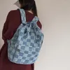 Sacs d'école femmes Vintage Checker Plaid Denim Textile grande capacité livre sac à dos pour ordinateur portable 2023 Y2K élégant voyage taille moyenne sac à dos