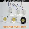 1 W Led Mini Plafondlamp wit zilver zwart cover voor Thuis Woonkamer Verzonken Kast licht AC85-265V 6 stks set288w