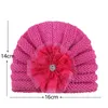 16*14 CM, cómodos y cálidos gorros de lana a rayas de punto para niños pequeños, gorro de moda con flores de diamantes de imitación para recién nacidos, accesorios para el cabello dulces