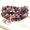 MG0663 Black Vein Rhodonite 108 Mala Armband 8 mm Gemstone Ohm Lotus Charm Armband Ny design Women's Yoga Mala Armband2832