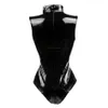 Sexy Noir PVC Body Zipper Latex Wetlook Catsuit Gothique Faux Cuir Combinaison Femmes Fétiche PVC Teddy Clubwear Costume Y1810160308D