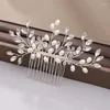 Hair Clips Silver/Gold Color Pearl Combs Bridal Women Wedding Jewelry Ornament Head Decoration Flower Rhinestone Comb