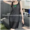 Basic Casual Dresses Summer Hollow Out Knit Triangle Label Decoration Dress With Lining Women Breathable Designer Sleeveless Knitt Dhopj