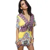 Robes décontractées basiques Boho Style Summer Women Dress Sexy Sundresses Ethnic Print Tunic Beach Robes Plus Size Casual Silk Clothing 230719