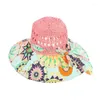 Chapeaux à large bord femmes grand chapeau de soleil été Protection UV bord de mer plage coupe-vent seau Style ethnique paille pêcheur casquettes