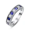 Runde Blaue Tansanit Weiß Zirkon Ringe Für Frauen Silber Ring 925 Schmuck Pflastern Einstellung Kristall Bijoux Femme Cluster232z