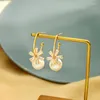 Dangle Earrings Romantic Cute Korean Zircon Flower Acrylic Pearl Drop For Women Handmade Fashion Earring Charming Date Gift Jewelry