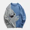 Suéteres masculinos outono e inverno suéter de urso desenhos animados anime cor bloqueio tendência hip-hop pulôveres soltos gola redonda bonito malha masculina