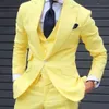 Summer Men Suits na plażę Wedding Yellow Line Man Blazers Groom Tuxedo trus de hombre 3piece Pole Patters Vest Slim Fit Terno MA268Q