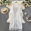 Herrtröjor tröjor retro broderi solskydd skjorta kvinnor sommar avslappnad lös streetwear chiffon long cardigan 2023 230719