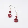 Boucles d'oreilles pendantes personnalisées perles de beignet de cinabre rouge naturel accessoires ronds de Jade bijoux à bricoler soi-même mode homme femme amulette de chance