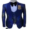 Smoking Noivo Personalizado Grande Gola Xale Masculino Ternos de Festa de Negócios 3 Peças Vestido de Baile de Formatura W1500227N