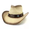 Vrouwen Roze Cowgirl Hoed Mannen Western Papier Stro Cowboy Hoed Koe Riem Brede Rand Zon Bescherming Panama Cap Hard sombrero De Mujer