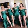 Sexy Turquoise Green Side Split Cheap Bridesmaid Dresses Long Maid Of Honor Dress Mermaid Satin Silk Formal Prom Gowns African Dre247a