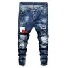 Jeans Masculino Holes Rasgado Patchwork Stretch Jeans Slim Skinny Patch Design Desgastado Calças Jeans2674