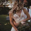 Sexy Illusion Beach Brautkleider mit Spitze applizierter Tüllrock plus Größe Hochzeit Brautkleider 2020 billig240q