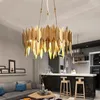 Pendant Lamps Luxury Plate Gold Leaf Shape Metal Lustre Circle Led Lights Adjustable Rod Hanging Lamp Living Room Lighting Fixtures