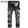 Hela McCkle New Fashion Distressed Mens Jeans Pants Vintage Grey Patches Skinny Trousers Hi Street Holes Denim Biker Jeans M349G