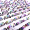 Wholesae 100PCs / Lot Anneaux De Bande De Spin En Acier Inoxydable Rotatif Multicolore Laser Imprimé Mix Patterns Bijoux De Mode Spinner Party 302p