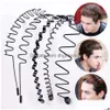 Headbands Hoop Hair Band Wave Shaped Hairband Uni Sports Face Wash Headdress Non Slip Black Metal Spiral Headband Men Women Drop Del Dhlha