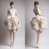 Ashi Studio Feather Short Prom Dresses Bateau Neck Evening Party Dontructions Backless Druffle