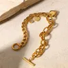18K Gold Chunky Cuban chain bracelets heart charms inoxydable femmes bijoux Pulsera285P