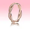 Rose Gold Lovers Ring Cz Diamond Biżuteria do Pandora 925 Srebrne błyszczące linie ED z oryginalnym pudełkiem dla kobiet289v