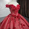 Vermelho Brilhante Fora do Ombro Vestidos de Quinceanera Vestido de Baile 3D Flores Apliques Espartilho Beading Vestido de Princesa 15 vestidos de quinceanera