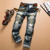 Whole-2016 moda slim skinny slim fit zip cotone nero mens jeans Distressed Denim cotone di alta qualità pantaloni maschili271I