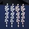 Boucles d'oreilles pendantes ThreeGraces élégant zircon cubique couleur or Rose longue feuille goutte pour les femmes fiançailles fête bijoux E1262