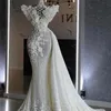 2022 Stylish Mermaid Wedding Dress with Detachable Train Sequined Lace Floral Appliques Bridal Gowns Elegant vestido de novia1702