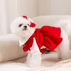 犬のアパレル子犬弓のノットドレスセット冬の温かい服ペットクリスマスプリンセステディソリッドカラースカート