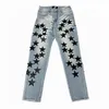 2023 Designer Mens Jeans High Street Purple For Men broderi byxor Kvinnor överdimensionerad rippad lapphål denim rak mode streetwear smal