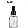 Empty Clear Amber Blue Glass Dropper Bottle 30ml Essential Oil Dropper Vial E liquid Cosmetics Refillable Bottles With Black Lid Rosdw