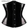 Gotik Fetiş Siyah Underbust Korse PVC Vinil Budier Dantel Up Üst Punk S-2XL Vücut Shaper264b