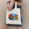 Sacos de noite Veneza Itália Tinta aquarela Pintura a óleo Ombro Lona Algodão Tote Bag Harajuku Shopper Bolsa Dobrável Compras Reutilizável