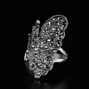 Cluster Rings Creative Gothic Delicate Black Butterfly Silver Plated Obsidian For Women Upscale Exquisite310t