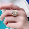 Bagues de cluster Apaison Rose Zircon et Jaune 925 Argent Belle Firecolour Diamond Substitut Mariage de luxe pour les couples