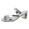 Sandales brillant or argent femmes été 2023 cristal talons hauts chaussures de fête femme confortable talon épais diapositives Sandalias Mujer