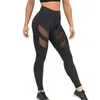 Leggings da donna Donna Push Up Jeggings Fitness Bandage Mesh Leggins da allenamento sexy Pantaloni da palestra in vita elastica in poliestere ad alta elasticità nera