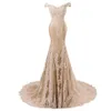 Image réelle Sexy sirène robes de soirée hors de l'épaule Appliques perlées femmes robe formelle robes de soirée de bal robe de Festa284l