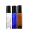 Transparant Bruin Blauw 10ml Roller Ball Fles Parfum Zwart Stalen Ball Roll On Container met Zwarte Deksels Gjwrk