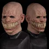 Halloween skräck lång hårdemonmask röd ansikts tänder demon latex306u