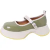 Dress Shoes Fashion Retro Women Green Mary Jane Shoes Platform Buckle Flats Summer Back Empty Female Square Toe Cute College Girls Shoes 230719