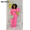 Damen Jumpsuits Strampler CM.YAYA Frauen Drapierter Ausschnitt Taille Laterne Langarm Overall mit tiefem V-Ausschnitt INS Sexy Party Abend Playsuit Anzug 230719