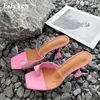 Sandallar Eilyken Yaz Yeni Slipper Moda Kristal Kare Ticren Toe Dar Bant PVC Şeffaf Bayanlar Zarif Kadınlar Garip Topuk Slaytları L230720