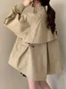 Trench femme manteaux FTLZZ printemps automne femmes haute rue col montant court femme décontracté Vintage ample kaki a-ligne veste manteau