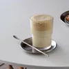 Tazze Piattini Caffè a righe Tazze di vetro resistenti al calore Antiscivolo Elegante tazza da tè trasparente per cappuccino Latte Succo di frutta