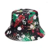 Berets Spring and Summer Women's Beach Bucket Hat Tropical Style Banana Leaf Coconut Tree Flower Print Foldbar Sunshade Fisherman Caps